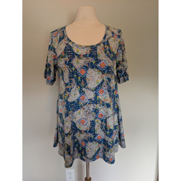 Disney Princesses Large Tunic Top With Short Sleeves & Blue Geometric Print By L - Picture 1 of 3